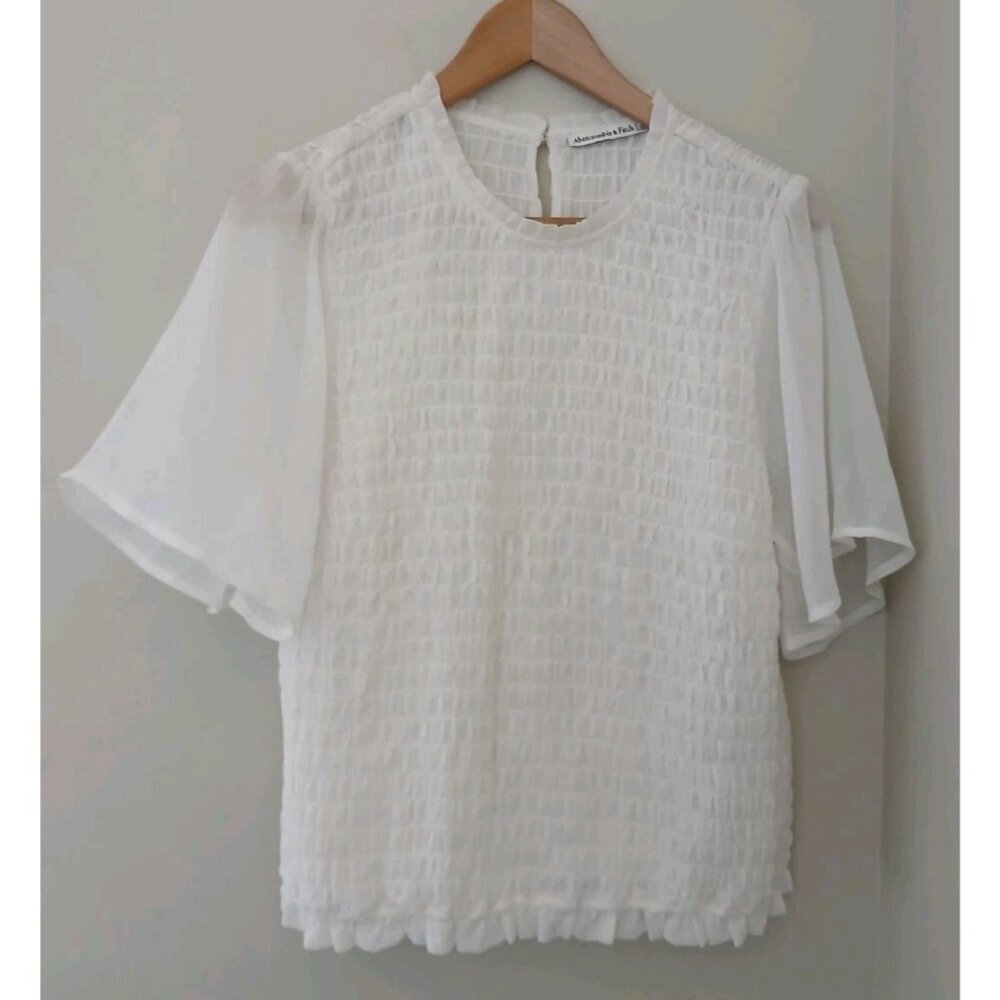 Abercrombie & Fitch Smocked Sheer Sleeve Blouse Size XL Cream Coquette Work